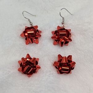 Christmas Earrings Bundle of 2 Earrings Red Bow Drop and Stud Earrings